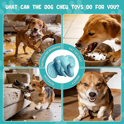 Tough Dog Toys for Aggressive Chewers | Natural Rubber Treat Dispensing Chew Toys for Medium Large Dogs, Interactive Slow Feeder Puzzle Toy for Boredom Relief & Teeth Cleaning, Dishwasher Safe