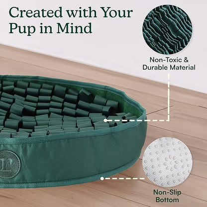 Reggie Stimulating Feeding Mat for Dogs, for Dog Calming Support, Reducing Speed Eating, and Mental Stimulation, 20" Large Diameter, Hunter Green