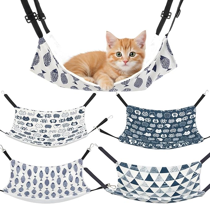4 Pcs Cat Hammock for Cage Winter Cat Bed Hanging Reversible Hammock Warming Soft ferret Bed Catio Accessories Double Side 20In with Adjustable Straps and Metal Hooks for Kitten Ferret Small Animal