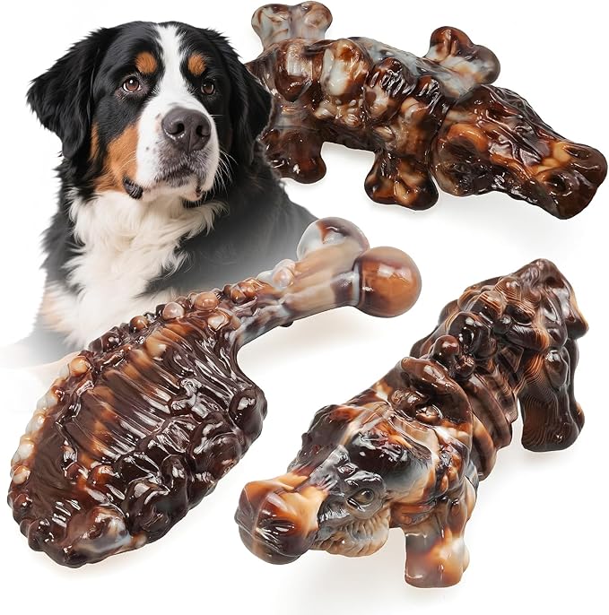 Dog Chew Toys for Aggressive Chewers,3 PCS Tough Dog Toys for Medium and Large Breed, Real Bacon Flavored Best Dog Toys to Keep Them Busy, Reduce Boredom, Dog Bones for Teeth Cleaning (Brown)