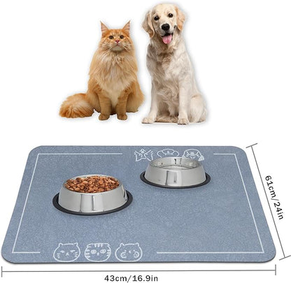 YCT Pet Food Mat, Non-Slip Bottom Absorbent Quick Dry Cat & Dog Feeding Mat, Pet Supplies, 16.9"x24" Gray