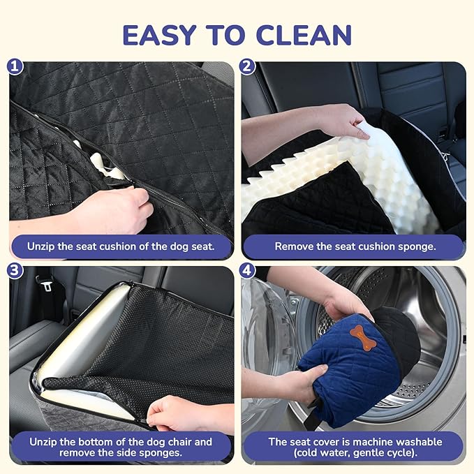 Dog Car Seat for Small Medium Dogs, 6" Elevated Dog Booster Seat with ISOFIX Safety Fixation, Washable Cover & High Density Memory Foam, Portable for Car Front/Rear/Trunk Home Outdoor Use (Navy Blue)