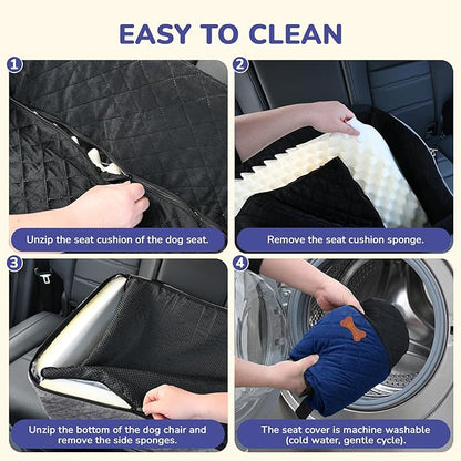 Dog Car Seat for Small Medium Dogs, 6" Elevated Dog Booster Seat with ISOFIX Safety Fixation, Washable Cover & High Density Memory Foam, Portable for Car Front/Rear/Trunk Home Outdoor Use (Navy Blue)