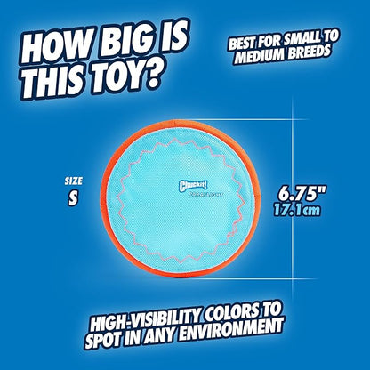 Chuckit! Paraflight Flying Disc Dog Toy - Water Floating Flyer - Durable Nylon Construction with Soft Rubber Edges - for Small and Medium Dogs - Size Small - 6.75" L x 6.75" W (Pack of 2)