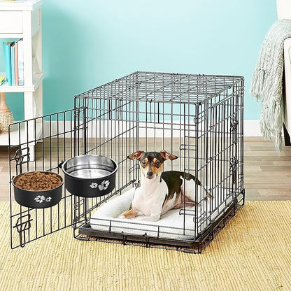 2 Pack Kennel Water Bowl,2-in-1 Stainless Steel Dog Crate Water Bowl No Spill,Hanging Dog Bowls for Kennel Cage,Metal Pet Food Feeder Dish with Non-Slip Base for Dogs Cats Bunny Ferret Bird