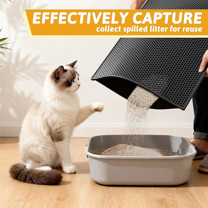 Pieviev Cat Litter Mat Double Layer Waterproof Urine Proof Trapping Mat 1 Pack (Black, 30x24 Inch (Pack of 1))