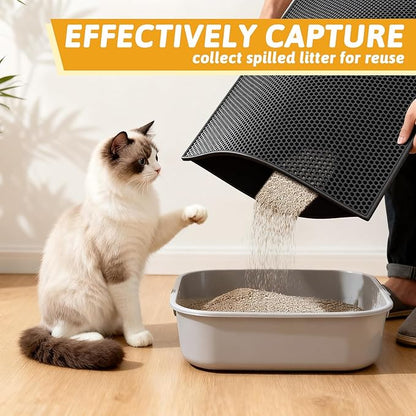 Pieviev Cat Litter Mat Double Layer Waterproof Urine Proof Trapping Mat 1 Pack (Black, 30x24 Inch (Pack of 1))