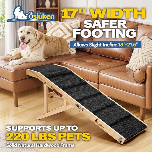 Dog Ramp for Couch, 49" Long Foldable Pet Ramp for Small Large Dogs, Dog Ramps for Bed, High Traction with Platform 6 Adjustable Heights 18" to 21.5" Up to 220LBS, Black