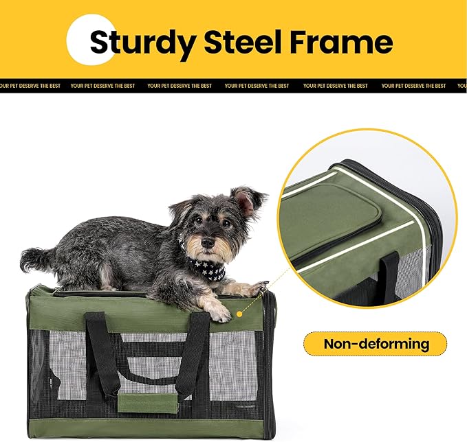 Cat Carrier Airline Approved, Soft-Sided Dog Carrier with Inner Safety Leash, Pet Transport Carrier for Small-Medium Cats Puppies up to 15 Lbs, Collapsible Travel Kitten Carrier Bag -Green M