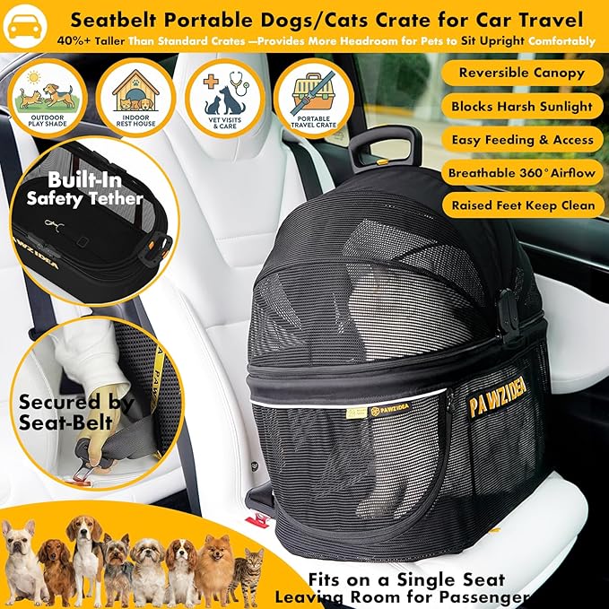 PAWZIDEA Double Pet Stroller with 2 Detachable Carrier, Lightweight Portable Travel Crate & Car Seat Combo & TSA-Approved Expandable Carrier, Foldable Jogger Stroller for 2–4 Cats or Small/Medium Dogs