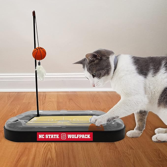 Cat Scratch Toy NCAA North Carolina State Wolfpack Reversible Basketball Court Felt/Cardboard Cat Scratcher Toy. Interactive Cat Ball Bell. 6-in-1 CAT Toy Cat Wand Poll Catnip-Filled Plush Basketball