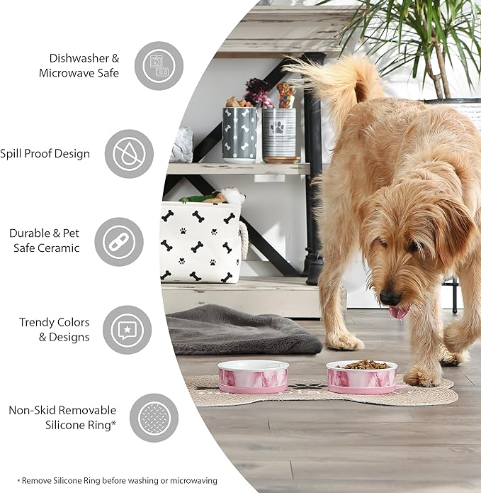 Bone Dry Ceramic Food Bowls, Non-Slip & Dishwasher Safe, Large Set, 7.5x2.4 Terrazzo