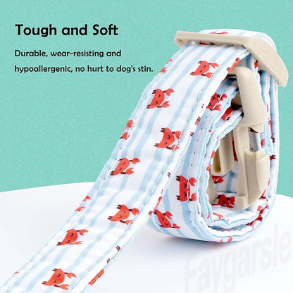 Faygarsle Cute Crab Pattern Dog Collar, Cotton Fabric, Light Blue Stripes, for Small Medium Large Dogs XS
