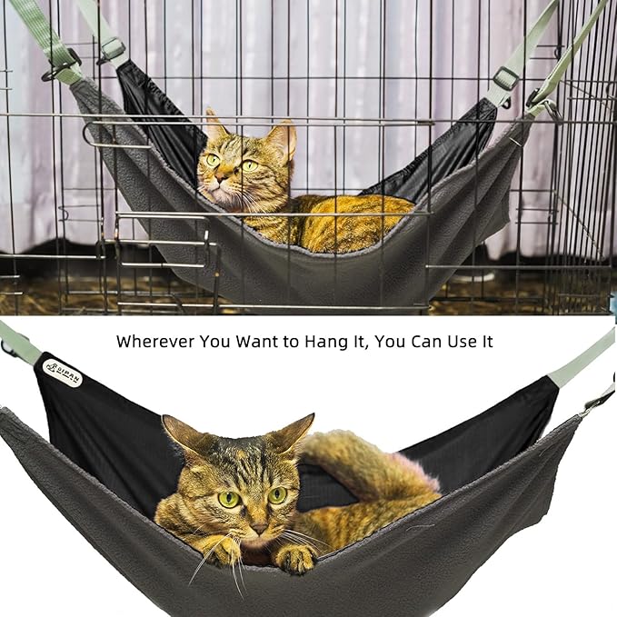 2 Pieces Cat Hammock Hunging for Cage,Reversible Washable Soft Outdoor Cat Mat,Waterproof Cooling Kittens Pad with Adjustable Webbing for Cats (Large, BlackBlue)