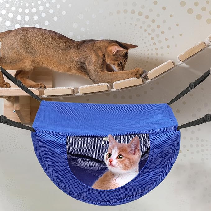 Cat Hanging Bed and Cage Hammock Breathable Mesh Pet Rest Hanging Bed for Cats, Blue Medium, Washable Summer Kitten Sleeping Nest