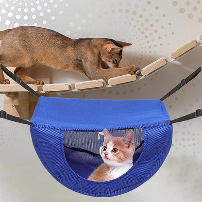 Cat Hanging Bed and Cage Hammock Breathable Mesh Pet Rest Hanging Bed for Cats, Blue Medium, Washable Summer Kitten Sleeping Nest