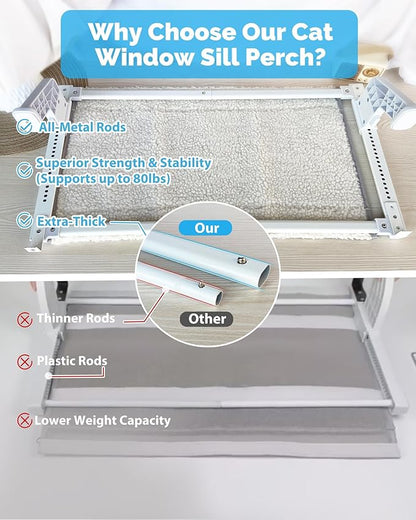 Heavy-Duty Cat Window Perch 2-Pack – All-Metal Frame Supports up to 120 lbs Each – Durable, Easy-to-Assemble Cat Hammocks for Large & Multiple Cats (L 2PC)