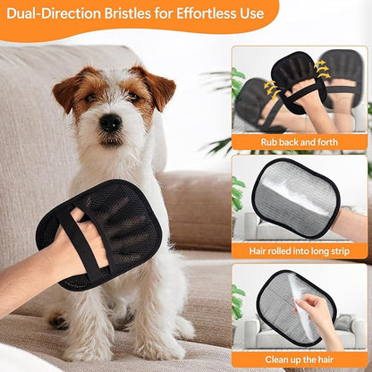 Pet Hair Removal Glove for Cats & Dogs, Upgraded Electrostatic Five-Finger Pet Fur Remover Gloves with a Fine-Tooth Comb Brush, Reusable Hair Removal Tool for Fabric Surface, Car Seat (9.45" x 6.69")