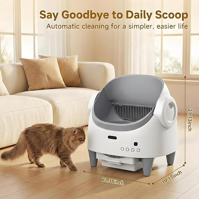 Automatic Cat Litter Box, Self-Cleaning Litter Box with Open-Top Design, 15-Layer Safety Protection System & Smart App Control, Electric Cat Litter Box with Adjustable Entry Height & Odor Control