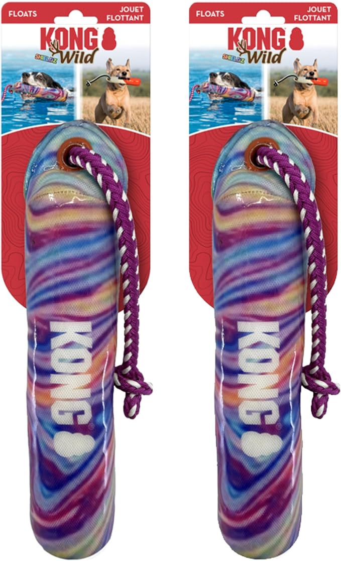 KONG Training Dummy Rope Bumper Dog Toy - Durable Floating Retriever for Fetch & Training - 2 Pack (Wild Shieldz Swirl, Small/Medium)