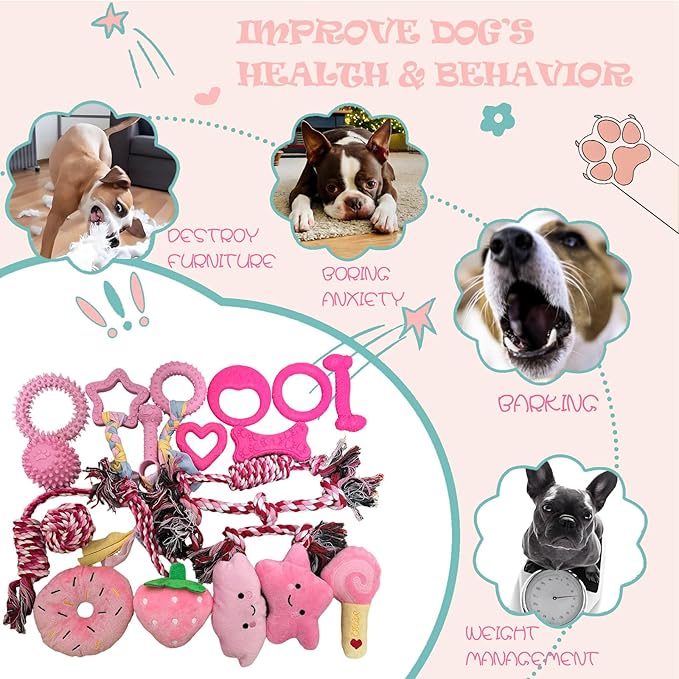 20Pcs Puppy Teething Toys Cute Chew Toy Bundle for Puppies Includes Plush Squeaky Toys,Rubber Ball,Rope Toy,TPR Bone,Dental Chew Ring-Interactive Dog Toy Gift for Small Medium Dogs with Storage Bag