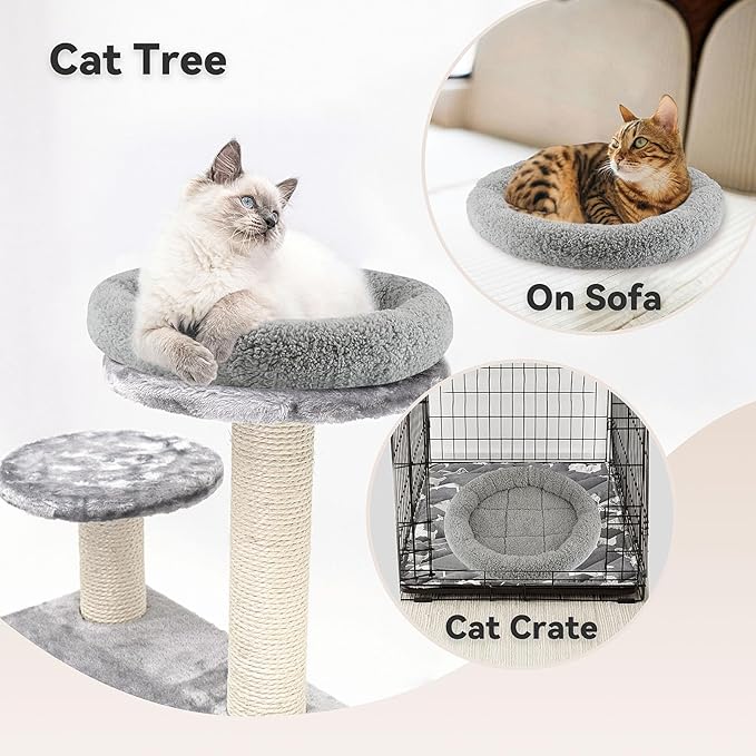 Round Cat Bed Washable Cat Donut Bed with Non-Slip Bottom Comfortable Soft Pet Bed for Indoor Cats/Gray （Diameter: 11.81"）