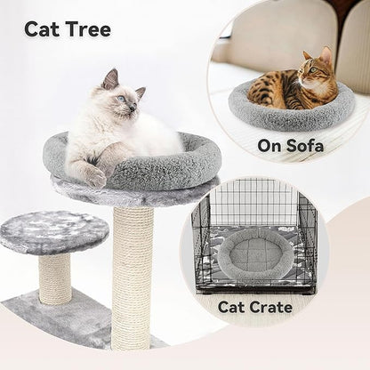 Round Cat Bed Washable Cat Donut Bed with Non-Slip Bottom Comfortable Soft Pet Bed for Indoor Cats/Gray （Diameter: 11.81"）
