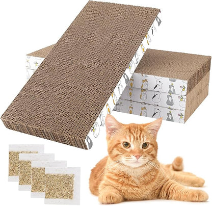 PatiencET Cat Scratching Board 4 Pack, Cardboard Cat Scratcher with Catnips, Flat Double-Sided Cat Scratch Pad for Indoor Small Medium Cats Kittens