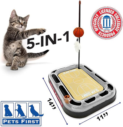 Cat Scratch Toy NCAA Indiana Hoosiers Reversible Basketball Court Felt/Cardboard Cat Scratcher Toy. Interactive Cat Ball Bell in Tracks. 6-in-1 CAT Toy Cat Wand Poll, Catnip-Filled Plush Basketball