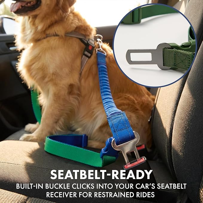 Spark Paws Handsfree Dog Leash – Shock Absorbing Waist Bungee Lead for Running, Car Seatbelt Clip & Poop Bag Set, Heavy Duty Tactical Lead for Medium, Large & X-Large Breeds - Army Green
