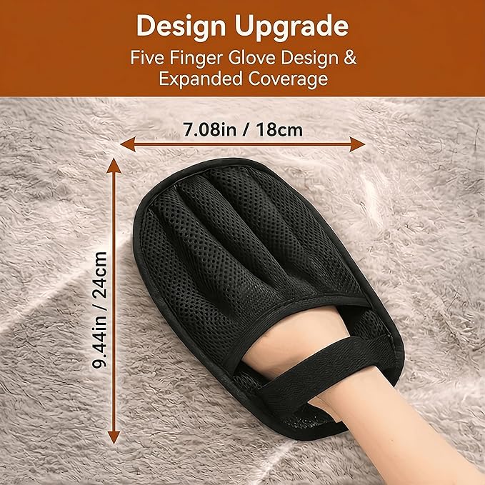 Purrmitive Upgraded Pet Hair Removal Gloves for Cats & Dogs, Five-Finger Electrostatic Reusable Magic Brush for Effortless Pet Hair Remover Tool on Carpet, Clothing, Laundry, Couch, Car Seat (Black)