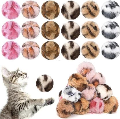 Nicunom 30 Pcs Cat Pom Pom Balls, 2" Faux Fur Pom Poms Catnip Furry Cat Toys Balls Fuzzy Large Soft Cat Plush Ball for Kitten Pet Interactive Chasing Playing Exercising (Leopard Style)