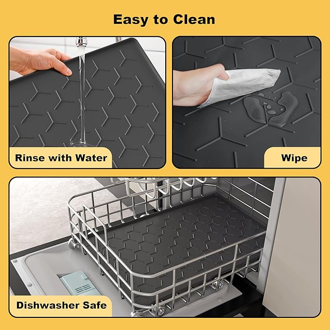 Pieviev 24''x16'' Dog Cat Food Bowl Mat, Silicone Waterproof Food Grade Pet Food Mat for Floor, High Raised Edge to Prevent Spills, Non-Slip & Easy Clean Pet Placemat for Dog & Cat Bowls, Black