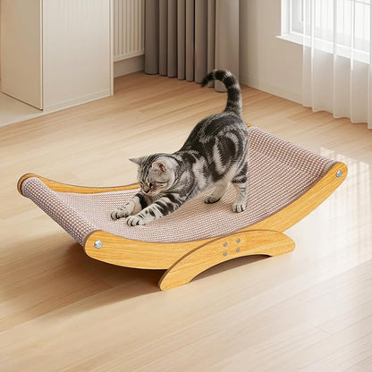 Extra-Larger Cat Scratcher Bed for Indoor Cats - 27.6" Natural Sisal Cat Scratching Board, Wood Frame Scratch Pad, Modern Cats Lounger/Hammock, Easy Assembly Furniture