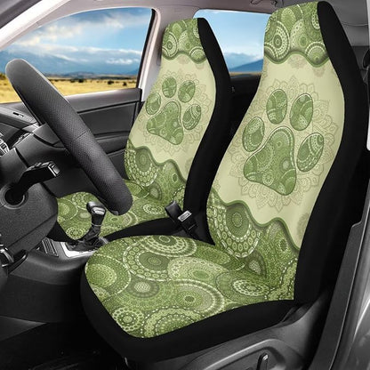 Dreaweet Boho Dog Paw Print Car Seat Covers for Women Green 2 Piece Car Front Seat Cover Washable Universal Bucket Seat Covers for Cars SUV Sedan Trucks