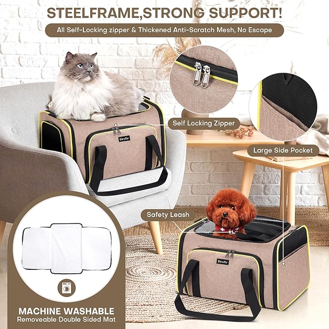 Premium Pet Carrier – Dog & Cat Travel Bag, Airline Approved, Soft-Sided Design for Small to Large Pets, TSA Compliant, Expandable & Collapsible (Brown)