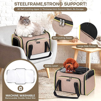 Premium Pet Carrier – Dog & Cat Travel Bag, Airline Approved, Soft-Sided Design for Small to Large Pets, TSA Compliant, Expandable & Collapsible (Brown)