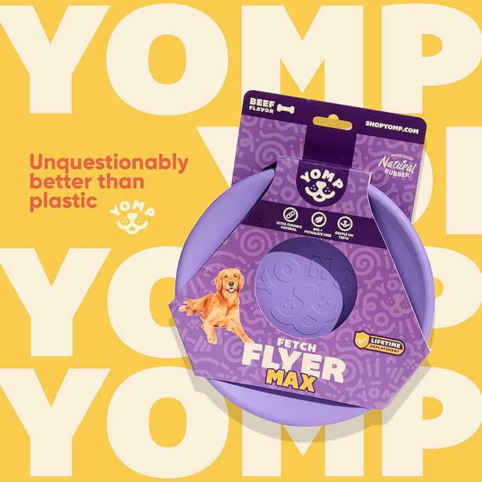 Yomp FetchFlyer MAX Dog Frisbee – Interactive Flying Disc Toy for Soft and Medium Chewers – Outdoor Fetch Toy for Dogs – Made from Pet-Safe, Non-Toxic, All-Natural Rubber
