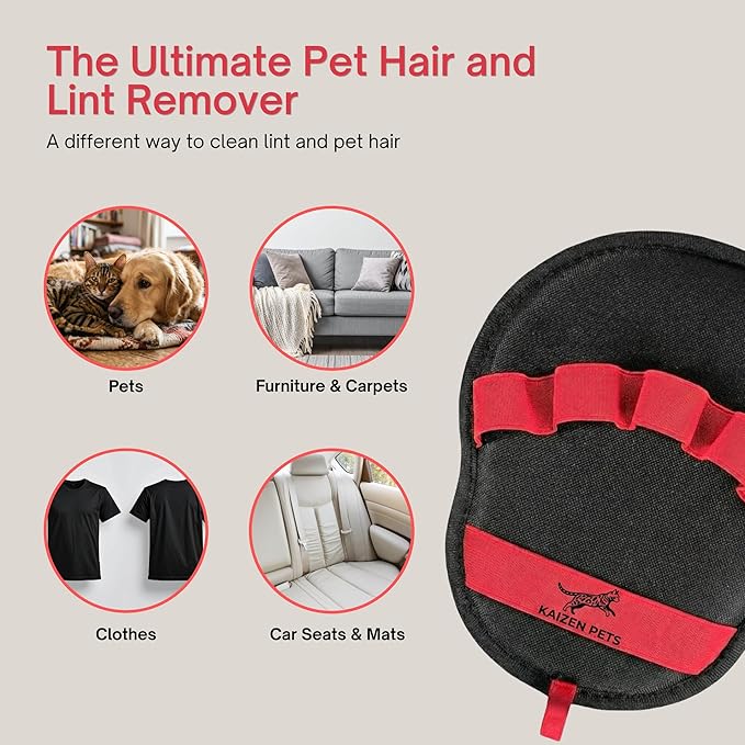 Pet Hair Removal Glove for Cats & Dogs – Electrostatic 5-Finger Pet Hair Remover for Couch, Furniture, Car Seat & Clothes | Reusable, Washable Deshedding Glove by KAIZEN PETS