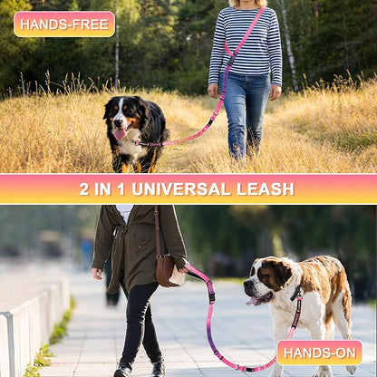Philorn Hands Free Dog Leash, Crossbody Dog Leash, 6.9-8.9 Ft Multifunctional Waist Walking Belt with Car Safety Buckle for Large and Medium Dogs Jogging,Running,Training (Pinkish-Purple, 25-120 lbs)