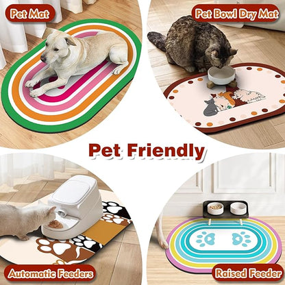 Dog Food Mat 20''x12'', Small Pet Feeding Mat, Non-Slip Rubber Pet Food Mat, Absorbent Cat Dog Water Bowl Mat for Messy Drinkers, Dog Bowl Placemat for Food and Water, Cat Dog