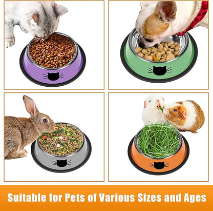 Serentive 3Pcs Cat Bowls, Non-Slip Stainless Steel, 7 Oz, Suitable for Indoor Pets, Removable Rubber Base, Lovely Color