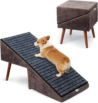 Dog Ramp for Bed and Couch,Wooden Foldable Dog Ramp,17 Inch Working Height, Non-Slip Ramp with Replaceable Carpet for Small Senior Dogs, Furniture Ramp Protect Joints(Brown XL 17" H)