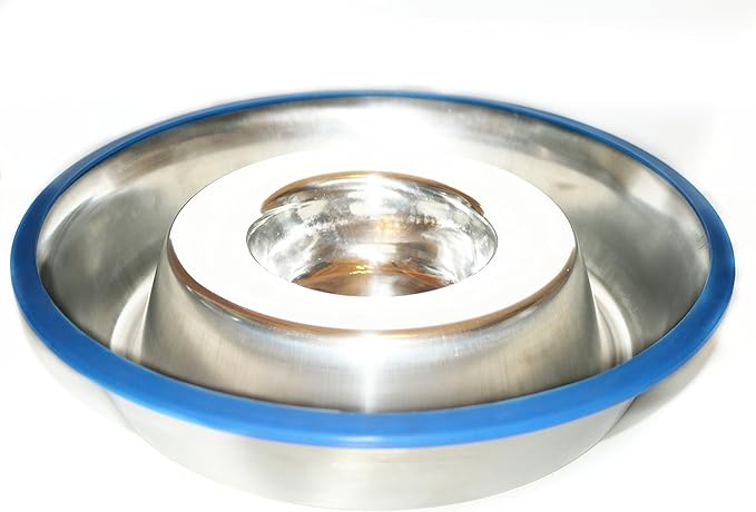 Mr. Peanut's Stainless Steel Interactive Slow Feed Dog Bowl with a Blue Silicone Base, Fun Healthy Bloat Stop Feeder (Medium)