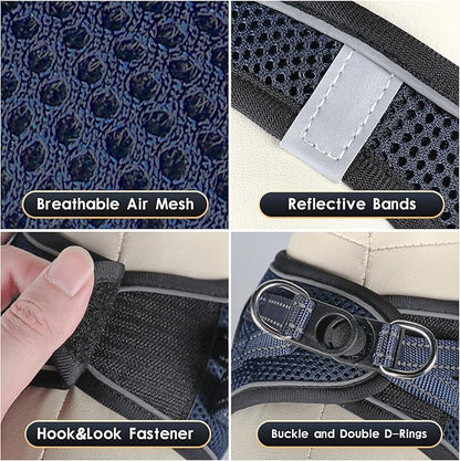YIMEIS Dog Harness and Leash Set, No Pull Soft Mesh Pet Harness, Reflective Adjustable Puppy Vest for Small Medium Large Dogs, Cats (Navy & Black, Small (Pack of 1)