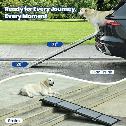 Dog Ramp for Car, Pawlify 71" x 20" Dog Ramps for Large Dogs with Anti-Pinch Handle and Anti-Slip Rug Surface, Folding Dog Ramp Up to 250LBS, Portable Dogs Car Ramp for SUV, Trucks