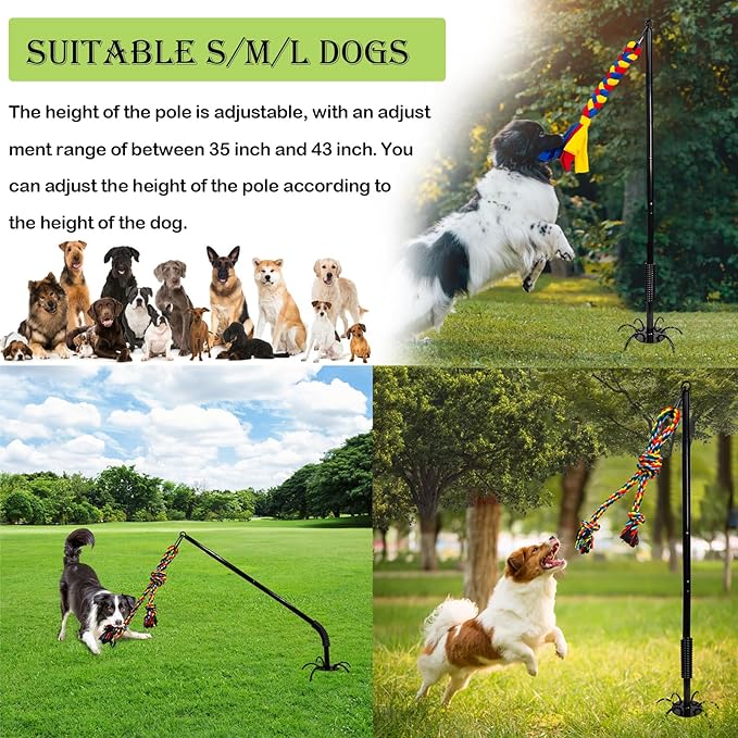 Outdoor Interactive Dog Toys,Tether Outdoor Dog Tug Toy Exercise Equipment in Yard Park with 2 Rope Toy for Large Medium Small Dogs Pull Chase and Tug of War