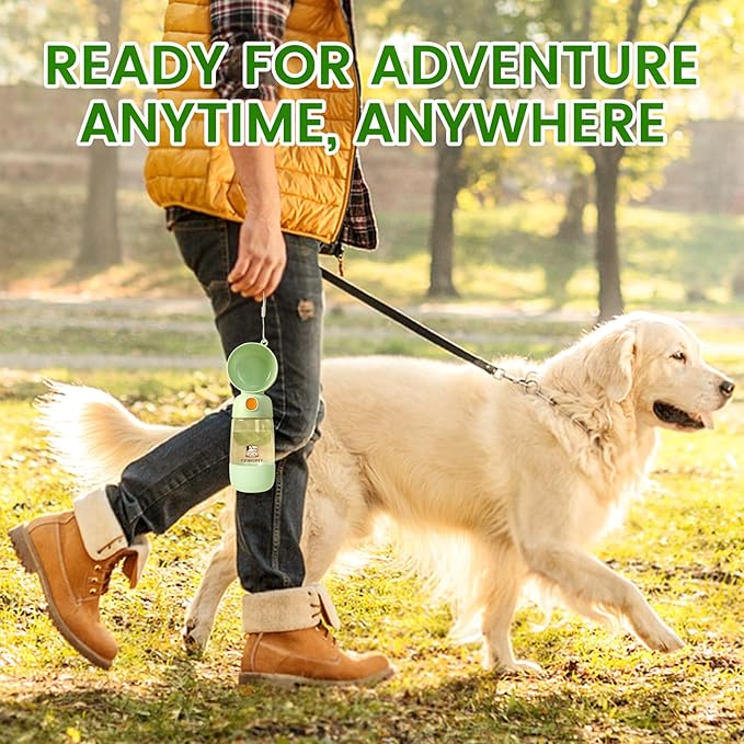 Dog Water Bottle with Food Container, 2-in-1 Cat & Small Dog Water Bottle Portable for Walking, Hiking, Travel - Green