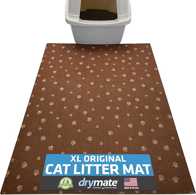 Drymate Cat Litter Box Mat, Litter Trapping Mat, Waterproof, Urine-Proof, Absorbent, Machine Washable, Soft on Paws, Contains Mess, Protects Floors, Kitten Supplies, Brown, 28x36 XL
