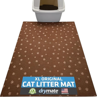 Drymate Cat Litter Box Mat, Litter Trapping Mat, Waterproof, Urine-Proof, Absorbent, Machine Washable, Soft on Paws, Contains Mess, Protects Floors, Kitten Supplies, Brown, 28x36 XL